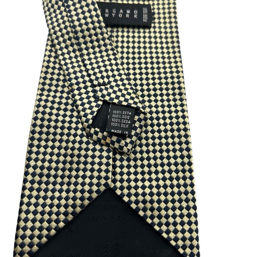 Bergamo New York Silk Checkered Black and Gold Necktie Tie - Picture 4 of 4